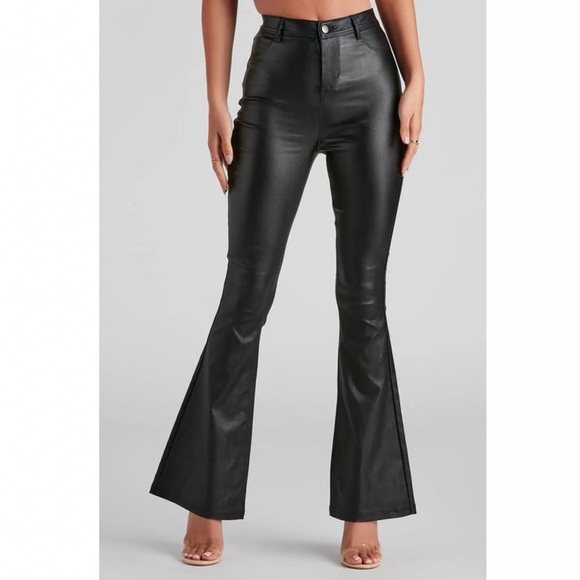 Windsor Stylish Flare High-Rise Coated Pants - Picture 1 of 5